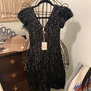 RAGA Black Sequin Bodycon Mini Dress Small